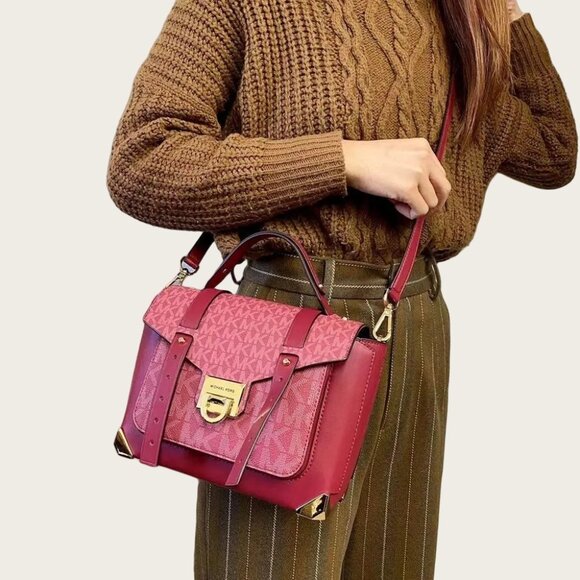 Michael Kors 35F1GNCS6V Manhattan Medium Satchel in Berry - Picture 2 of 7